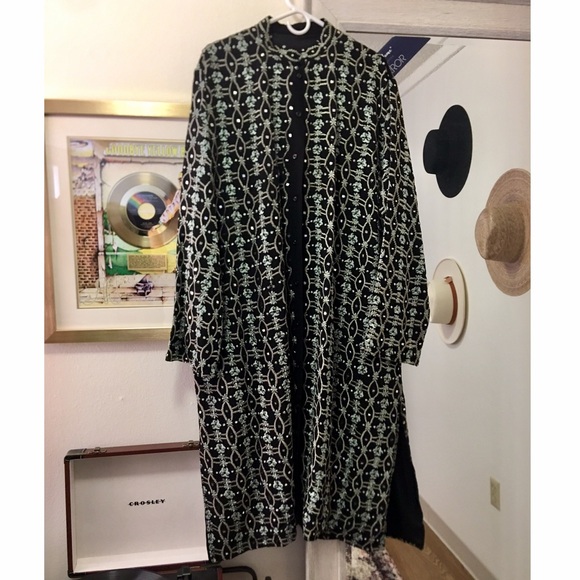 Jackets & Blazers - Embroidered long coat with mirrored embellishment